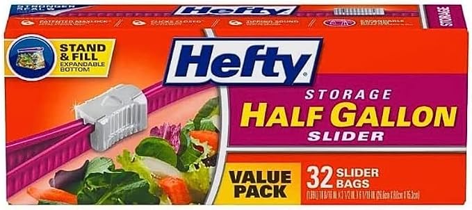 Hefty Slider Storage Bags, Half Gallon Size (32 Count (Pack of 2)