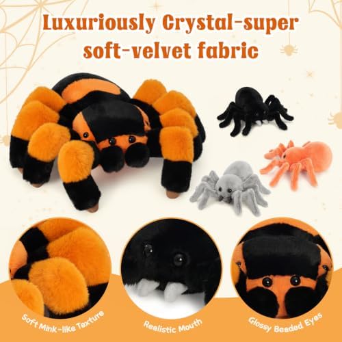 MorisMos Spider Stuffed Animal with 3 Baby Spiders Halloween Plush