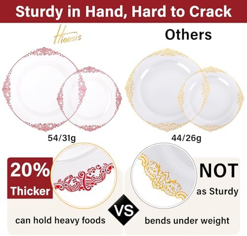 Hioasis 350 Pcs Clear Red Plates for Party