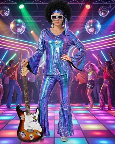 Jexine 70s Disco Outfit Women Sequin Sparkly Costume