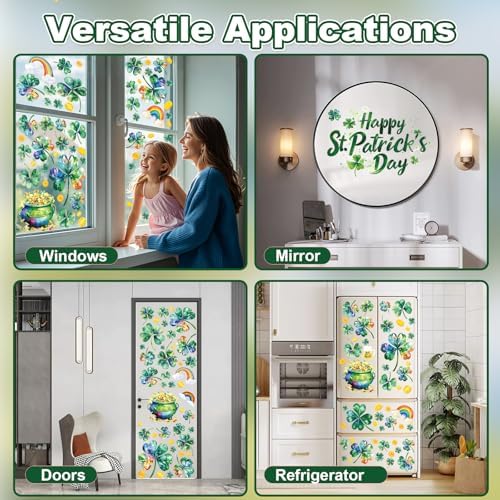 St Patricks Day Window Clings for Glass Windows Clover Shamrock Decorations