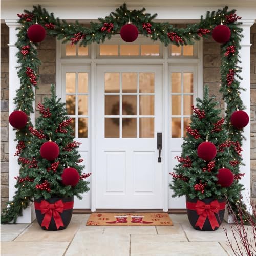 Threan 6 Inch Large Burgundy Velvet Christmas Ball Ornaments