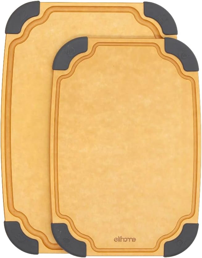 Essential Series 2-in1 Wood Cutting Board Set for Kitchen, Wooden Board for Chopping Vegetables, Bread, Cheese, Meat, Salad, Bread Board for Countertop, Butcher Block, Non-Slip