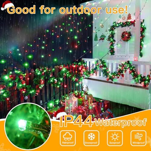 Ollny Christmas Tree Lights 400LED 132FT, Green & Red, with Remote & Timer