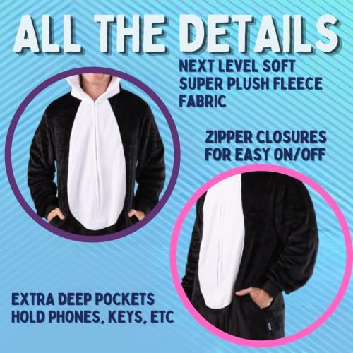 Funziez! Slim Fit Adult Onesie - Animal Costume - Plush Unisex Halloween One Piece Cosplay Suit for Women and Men