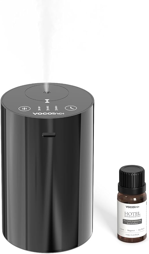 VOCOlinc Waterless Diffuser for Essential Oil Starter Kit with 10mL Hotel Scent Fragrance Oil, Battery Operated Nebulizer, Mini Scent Air Machine, 3 Timers & 3 Mist Levels for Home, Room, Car, Office