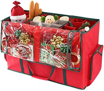 Sattiyrch Large 2-in-1 Christmas Ornament Storage Box & Xmas Figurine Container - Easy Access Removable Trays, Keeps 73 Holiday Ornaments - Adjustable Extent Area for Figurines and Pockets