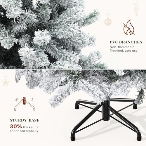 YITAHOME 6ft Snow Flocked Artificial Christmas Tree with 880 Branch Tips