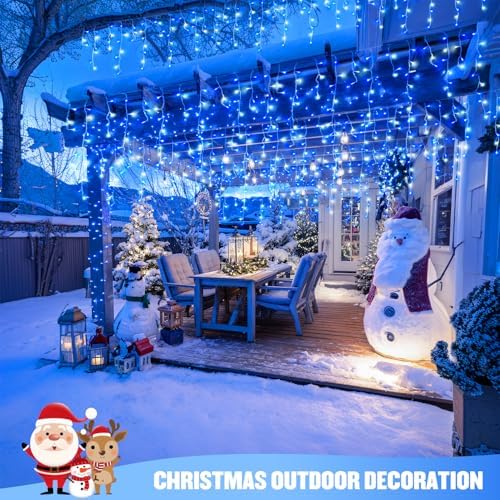 JMEXSUSS 400 LED 38.8 Ft Blue & White Icicle Christmas Lights for Outside