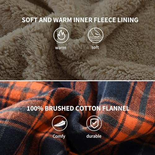 Men's Sherpa Cotton Flannel Shirt Jacket Plaid Button Coat Pocket