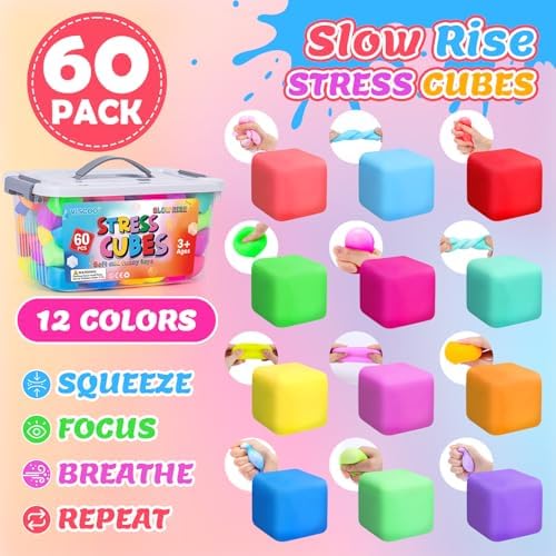 VISCOO 60 Pack Slow Rising Stress Cube, Stress Balls Fidget Squishy Toys