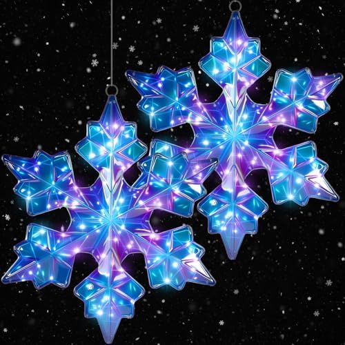 Nuanchu 2 Pcs 25" Large Pre-lit Christmas Snowflake Light Decoration, Laser