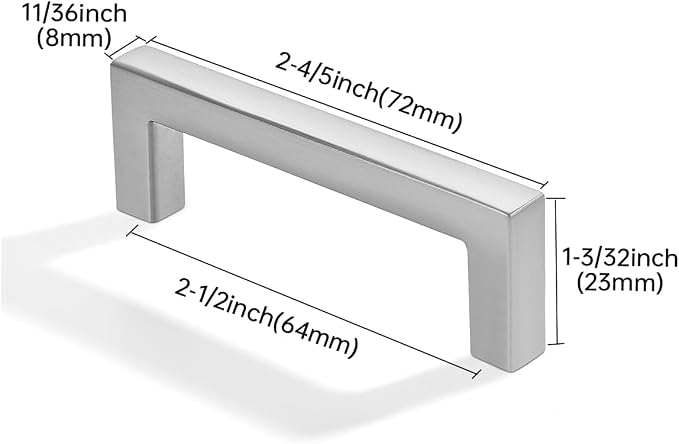 khtumeware 10 Pack 2-1/2 inch(64mm) Hole Center Brushed Nickel Cabinet Pulls Solid Heavy-Duty Square Cabinet Handles Drawer Pulls Kitchen Cabinet Hardware Kitchen Handle