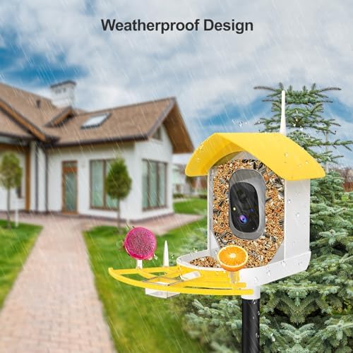 Fazoxo Bird Feeder with Camera,Birds House Camera,Solar Powered,Yellow