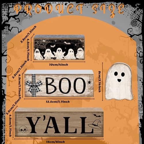 Lineshading 4 Pcs Halloween Table Decoration Wooden Ghost Tiered Tray Decor