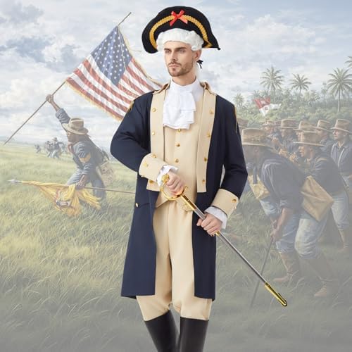 Mens Hamilton Costume 5PCS Colonial Washington Costume Adult Outfit