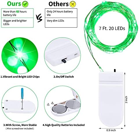 Brightown 12 Pack St. Patrick's Day LED Fairy Lights Battery Operated String Lights Waterproof Silver Wire 7 ft 20 LED Firefly Starry Moon Lights for DIY Wedding Party Bedroom Patio