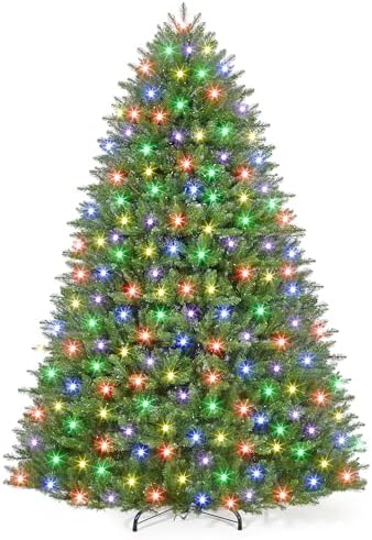 6ft Pre-Lit Artificial Spruce Christmas Tree with 450 Dual-Color LEDs, 1600 Thickened Branch Tips & 2 Lighting Modes, Easy Setup Automatic Branches for Home, Office & Party