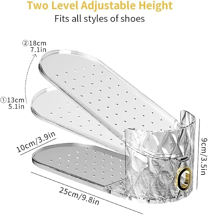 Shoe Slots Organizer, 15 Pack - Adjustable Shoe Stacker for Closet Storage, Clear Double Layer Space Saver, Durable and Stackable Shoe Holder for Sneakers Heels and Flat