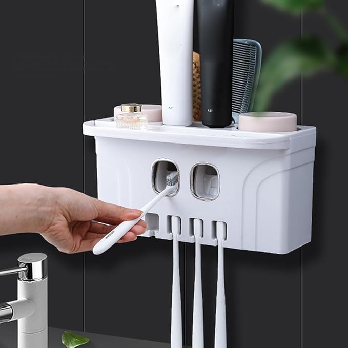Toothbrush Rack Toothbrush Rack Free Punching Mouthwash Toothbrush Cup Wall-Mounted Bathroom Wall-Mounted Wall-Mounted Integrated Toothpaste Squeezer Bathroom Toothbrush Holder(C)