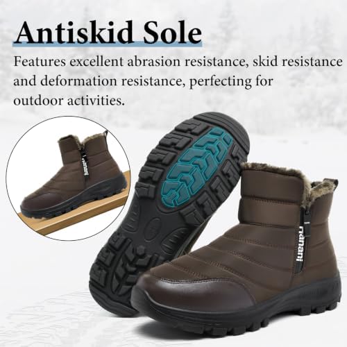 Hanani Mens Winter Snow Boots Fur Lined Warm Ankle Boots Zipper Closure Waterproof Outdoor Boots Men's Lightweight Comfortable Shoes