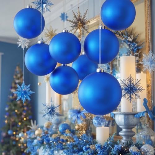 Threan 8 Inch Large Blue Matte Christmas Ball Ornaments for Christmas Tree