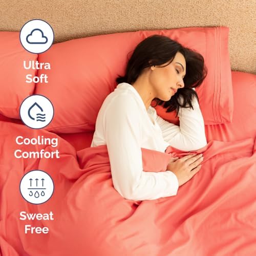 Short Queen Size 4 Piece Bed Sheet Set - RV Short Queen Sheets - Coral