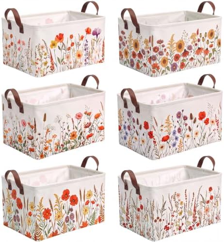 CHENGU 6 Pack Fall Flower Storage Bin Collapsible Wildflower Fall Basket
