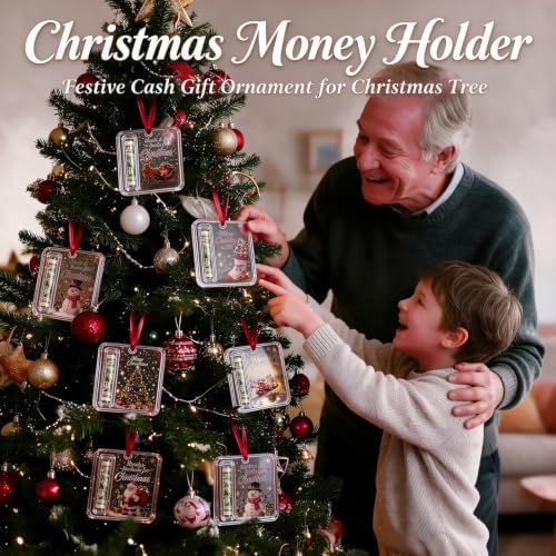 6PCS Christmas Cash Gift Ornament, Acrylic Christmas Money Holders for Cash