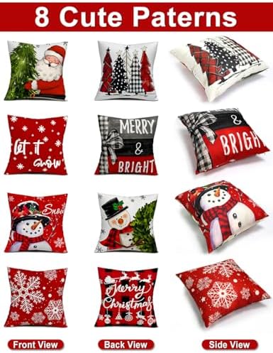 multiwins Christmas Pillow Covers 16x16 4Pcs Double-Sided Print Home Decor