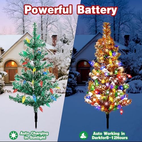 6 Pack Solar Christmas Trees Outdoor 120 LED Multicolor Lights