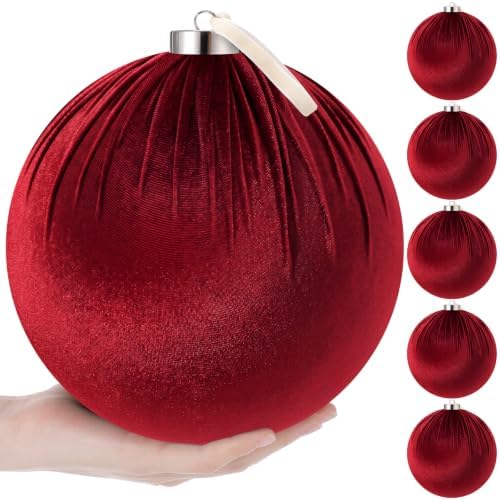 Weysat 6 PCS 8" Extra Large Velvet Christmas Ball Ornaments, Burgundy