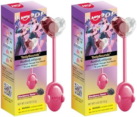 AMOS Music Lollipop Candy, Audio Singing Lollipop with Korean Music, BlackBerry Flavor (2 Pack) | Edible Sound Experience, Individually Wrapped | Unique Holiday Gift