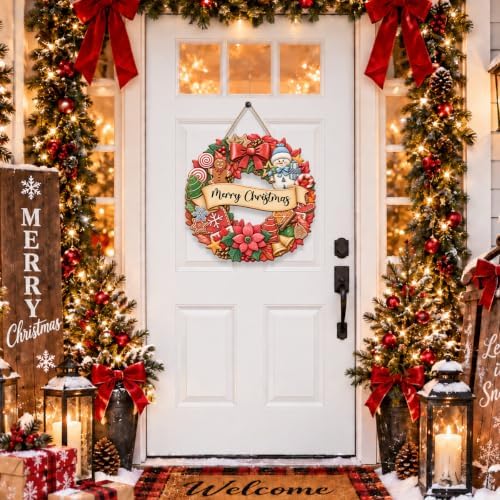 Christmas Decorations Gingerbread Snowman Merry Christmas Wreath Wood Sign