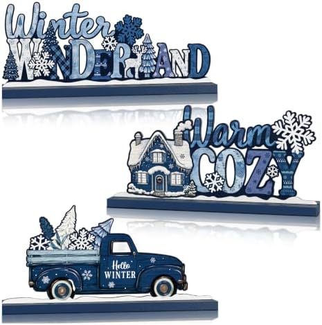 3Pcs Christmas Table Decorations, Blue Christmas Decor Indoor