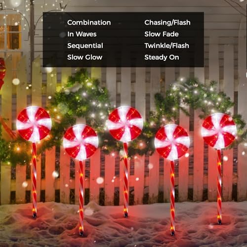 BRIGHTDECK 10 Pack Solar Christmas Pathway Lights, Red Lollipop Stakes