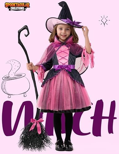 Spooktacular Creations Child Girl Orange Purple Witch Costume, Toddler Witch Outfit Set for Kids Halloween Dress Up Parties