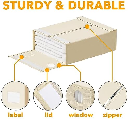 SpaceAid 10 Pack Bed Sheet Organizers and Storage, Foldable Sheet Organizer for Linen Closet, Sheets Set Folder Keeper with Window XL (Queen & King Size) Organizing Bedding Container, Beige