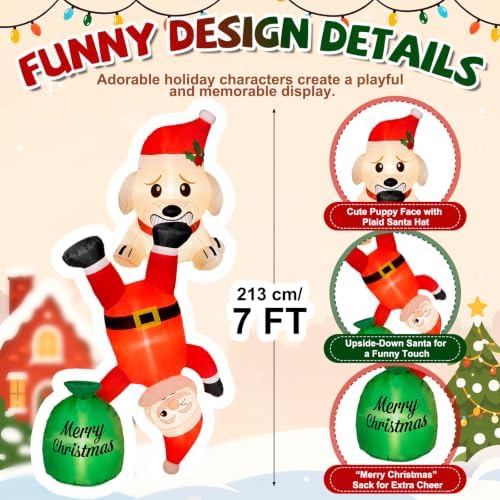 Soulchen 7 ft Dog Christmas Inflatable Roof Hanging Outdoor Decorations
