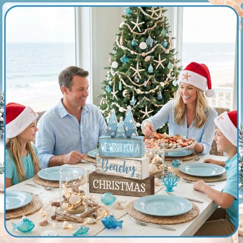 Lineshading 4 Pcs Coastal Christmas Table Decor, Blue Beachy Christmas Tree