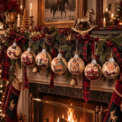 Outus 16pcs Vintage Christmas Tree Ornaments Ball, Burgundy Christmas Decor