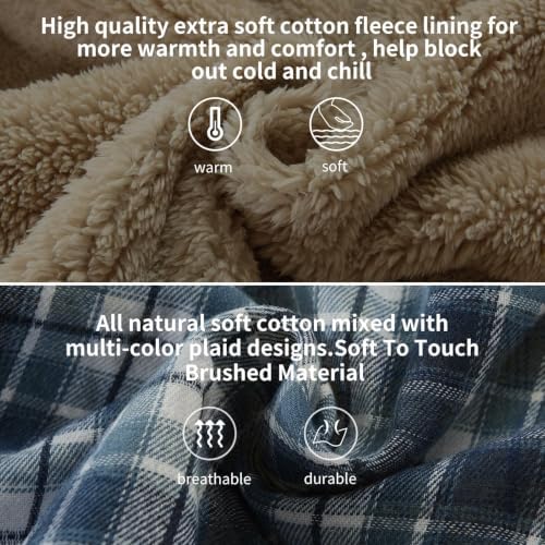 Elesuit Men's Full Zip Fleece Flannel Jacket Shirt Plaid Cotton Hoodie Coat