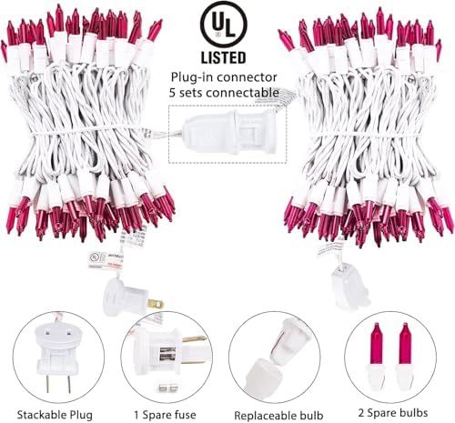 Minetom Pink Christmas Lights 100 Count 20 Feet Incandescent Bulb