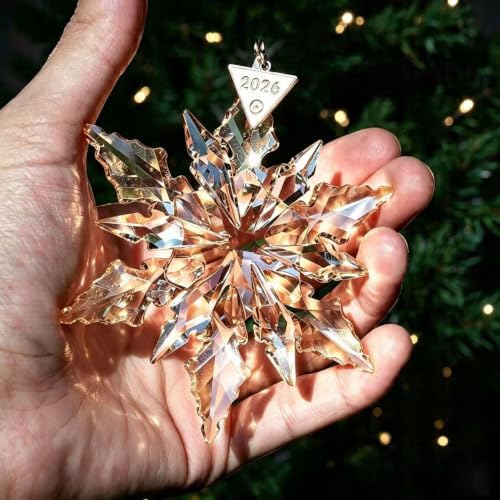 2026Annual Christmas Ornaments Crystal Snowflake Star - Christmas Tree Ornaments Pendant Sun Catcher Home Hanging Decor (2026 Golden Crystal)