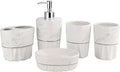 Soap Dispenser Set White, Set of 5 Bathroom Accessories, with 2 Toothbrush Cups, Soap Dish, Toothbrush Cup, Ceramic Soap Dispenser, for Bathrooms, Apartments, Dormitories,Marble White