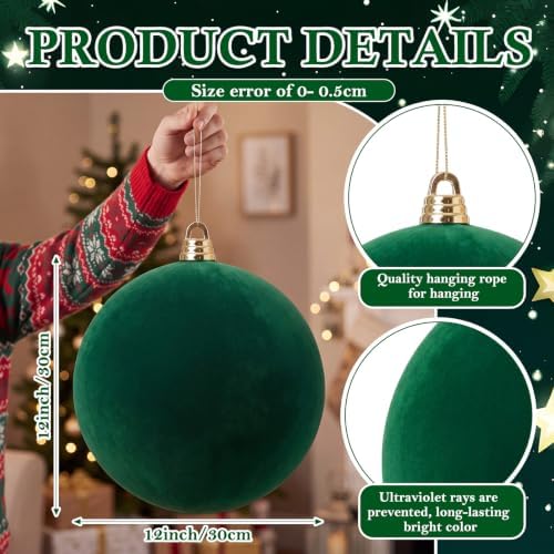 Threan 12 Inch Large Emerald Green Velvet Christmas Ball Ornaments