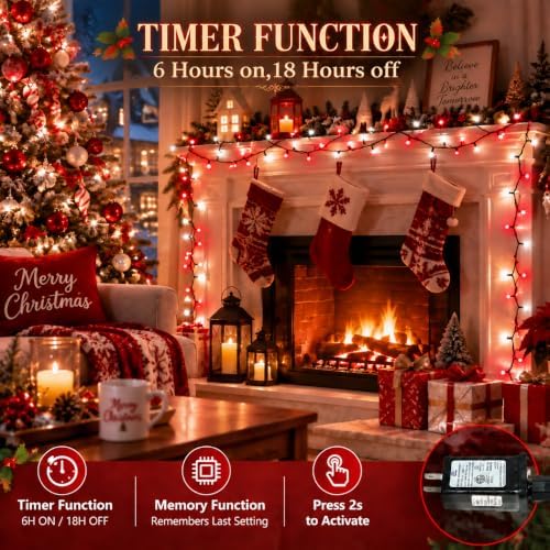 OZS Connectable 2-Pack 164Ft 400LED Christmas String Lights, Red & White
