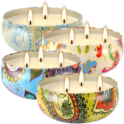 Set of 4 Triple Wick Citronella Candles Perfect for Yards, Gardens, Balconies and Camping, Indoor & Outdoor Scented Candles Bulk…