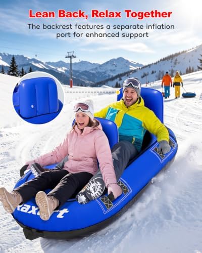 Raxurt 2 Person Heavy Duty Snow Tube, Snow Sled with Dual Backrests