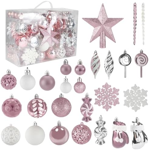 130 Pcs Christmas Ball Ornaments, Christmas Tree Decoration Set Red Christmas Ball Shatterproof Hanging Ornament Decorations for Christmas Tree, Wreaths, and Outdoor Displays (Pink)